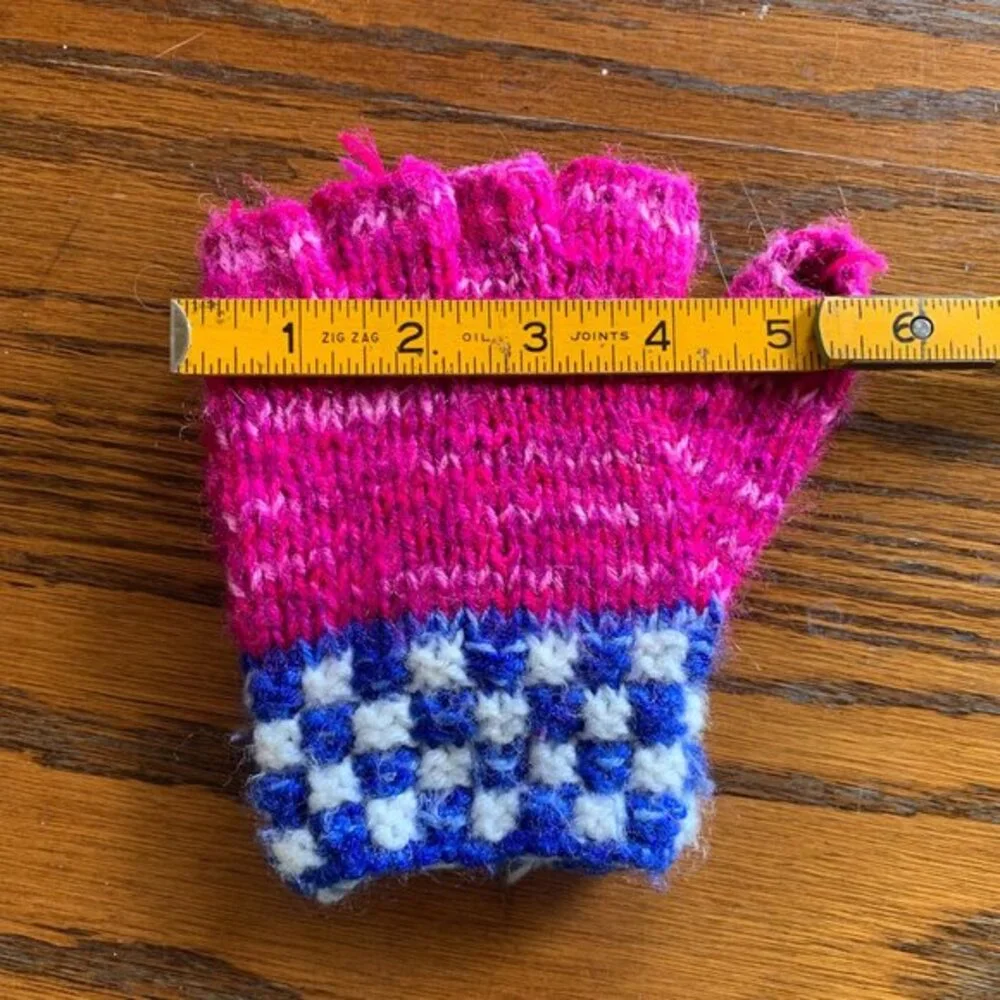 Gloves Hand Warmers Handmade Mitten Wool Fingerless Texting Pink‎ Blue Checkers